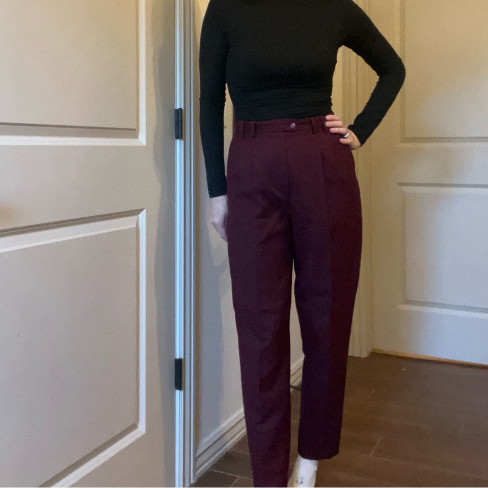 Burgundy Wool Pleated Trousers
